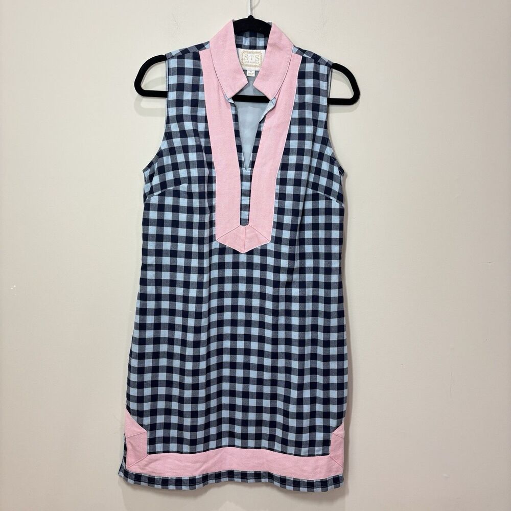STS Sail to Sable Shift Dress Womens M Blue Plaid Pink Nautical Coastal Preppy